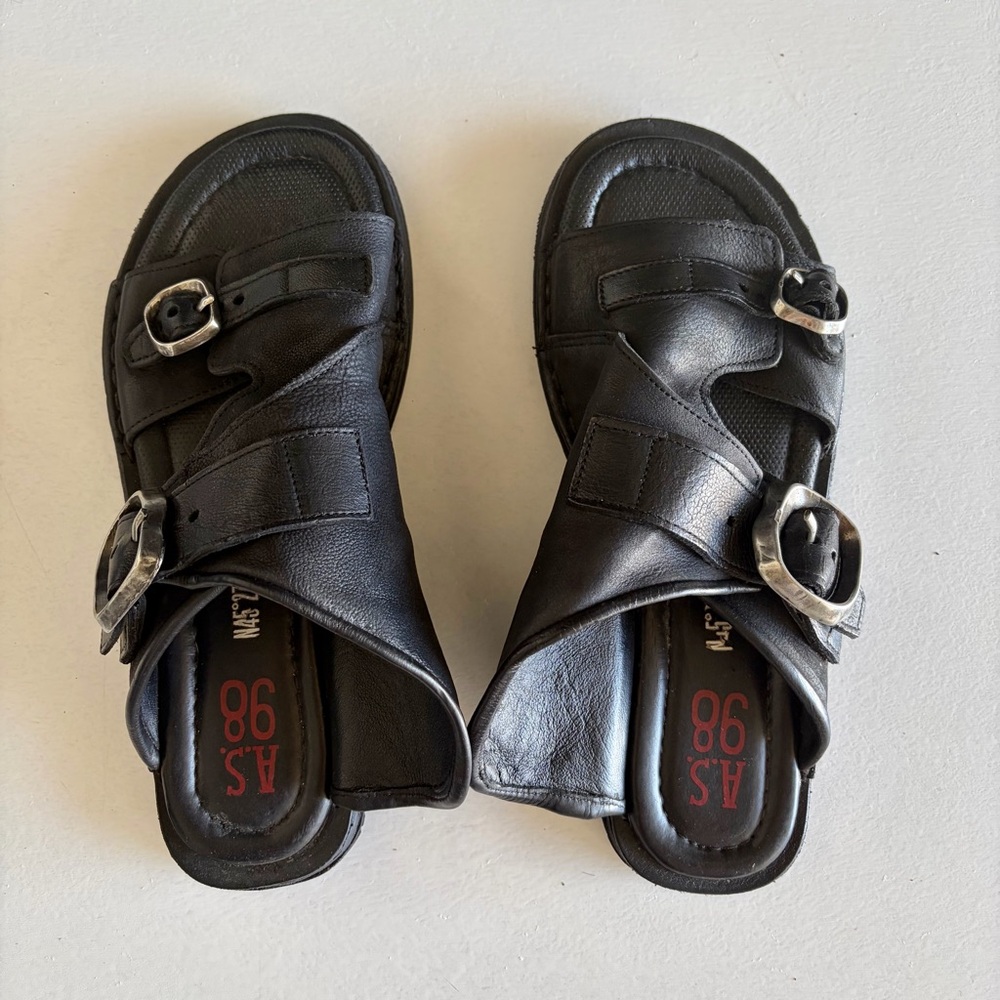 A.S. 98 Black Leather Sandals Made In Bosnia Excellent Condition Womans Size 39